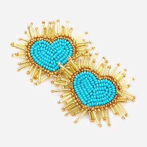 Felt Back Seed Beaded Heart Earrings in Turquoise